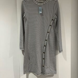 Striped Black and White Dress with Button Detail